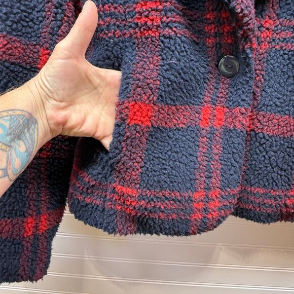Sanctuary Red & Blue Plaid Teddy Single Button Fully Lined Cropped Jacket Size S - Picture 5 of 12